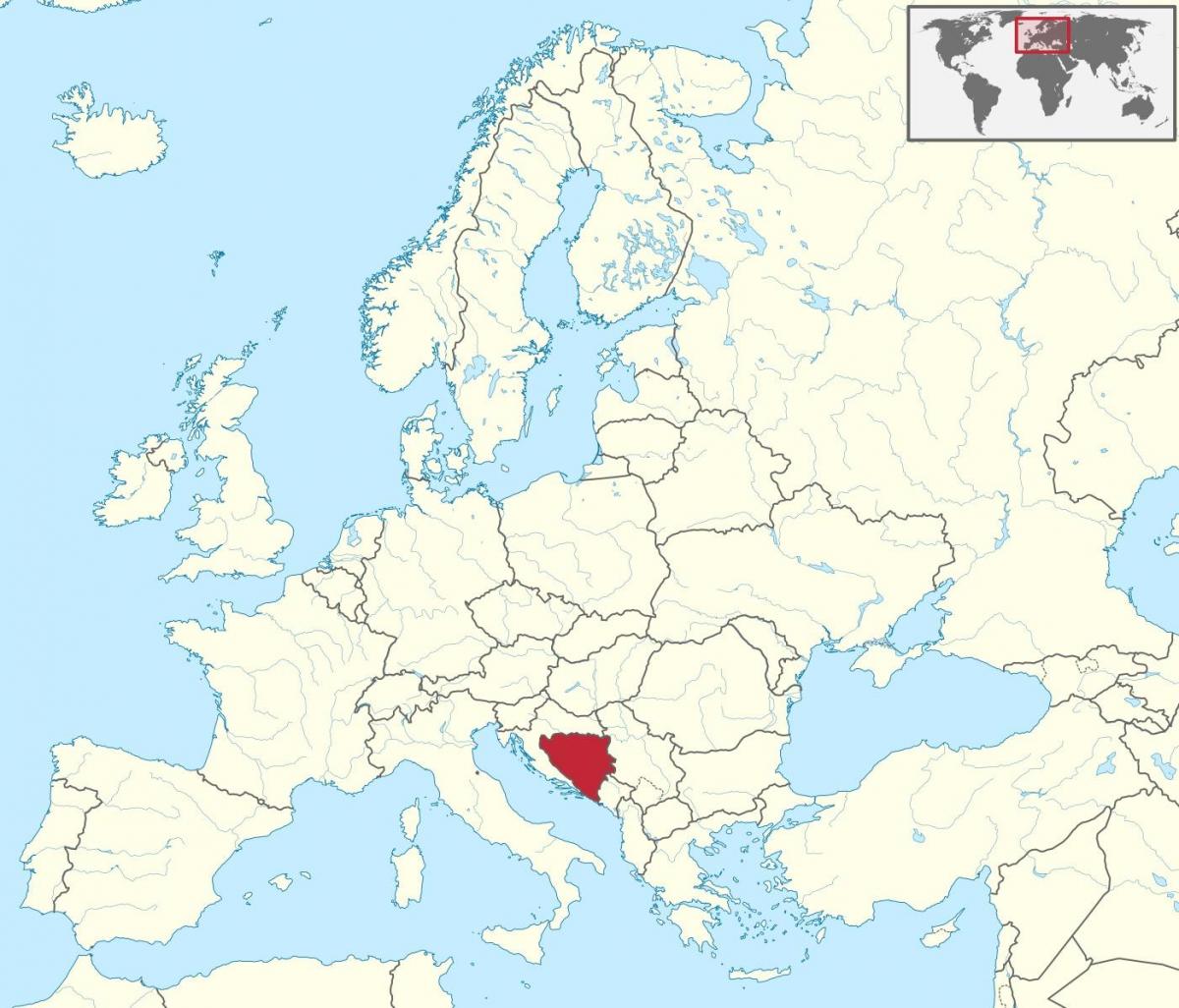 बोस्निया के एक नक्शे पर यूरोप