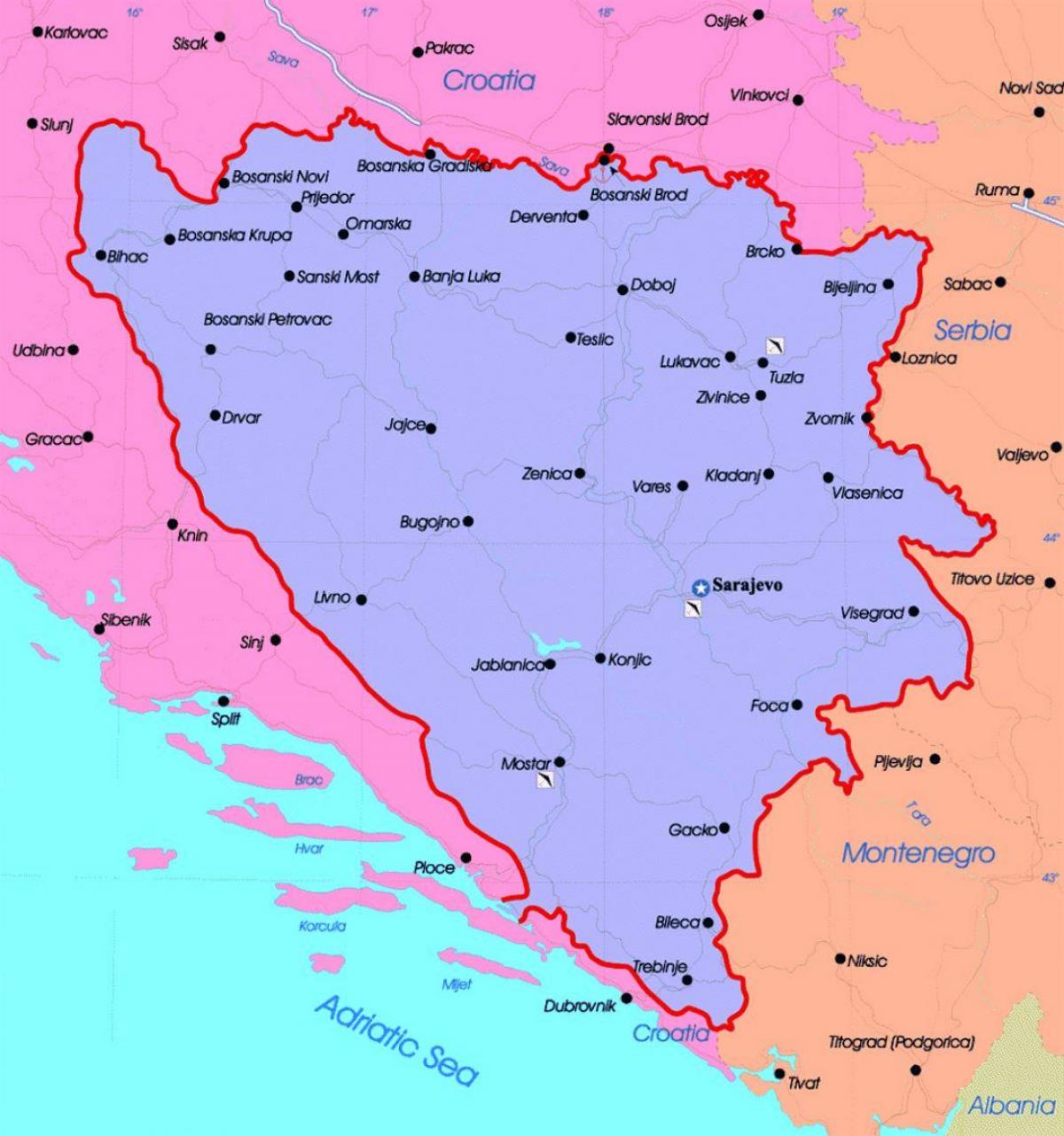 बोस्निया और हर्जेगोविना राजनीतिक नक्शा