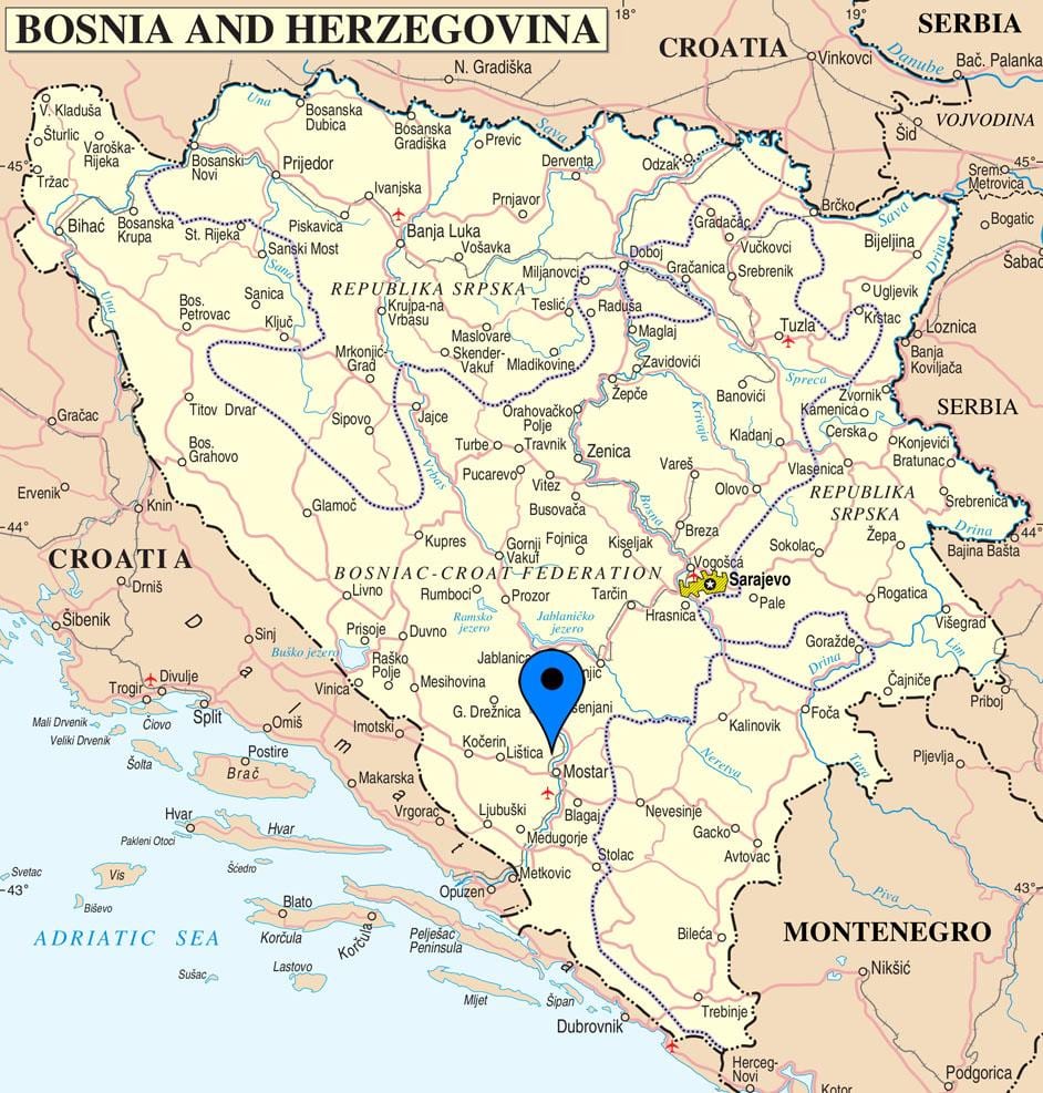 नक्शे के mostar, बोस्निया हर्जेगोविना
