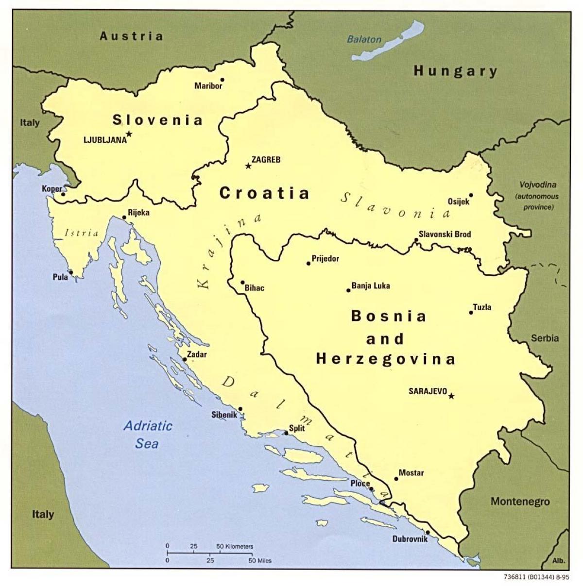 नक्शा बोस्निया और हर्जेगोविना के आसपास के देशों