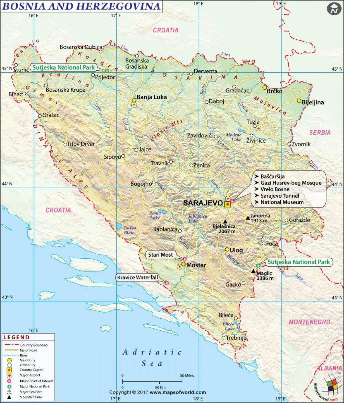 के नक्शे बोस्निया देश