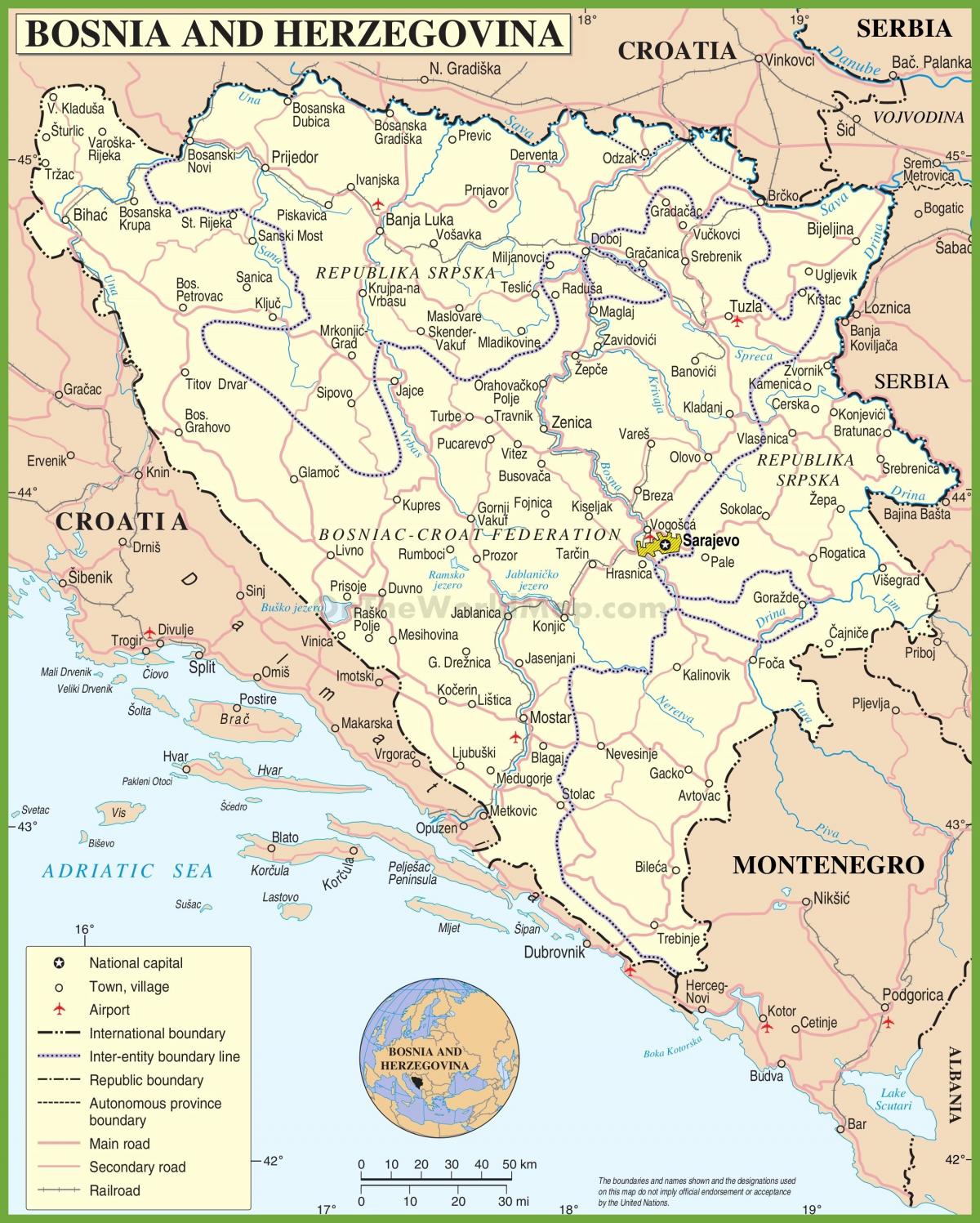 के नक्शे बोस्निया सड़क
